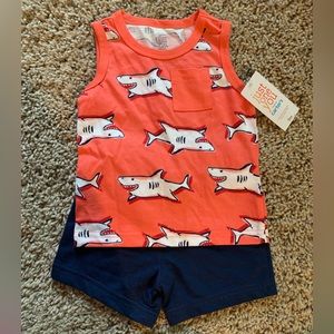 Carters Coral and Navy Shark Tanktop Outfit- 9m- NWT